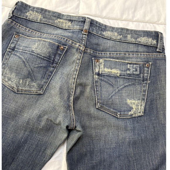 Joe's Jeans W30 Flare Leg Distressed Low Rise Y2K Made in USA Stretch Denim - Picture 1 of 9